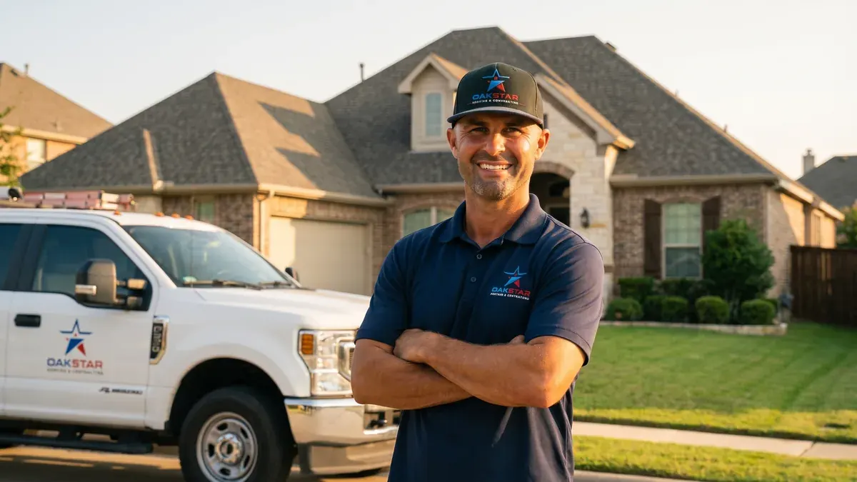 Frank standing in front of a freshly installed roof in DFW