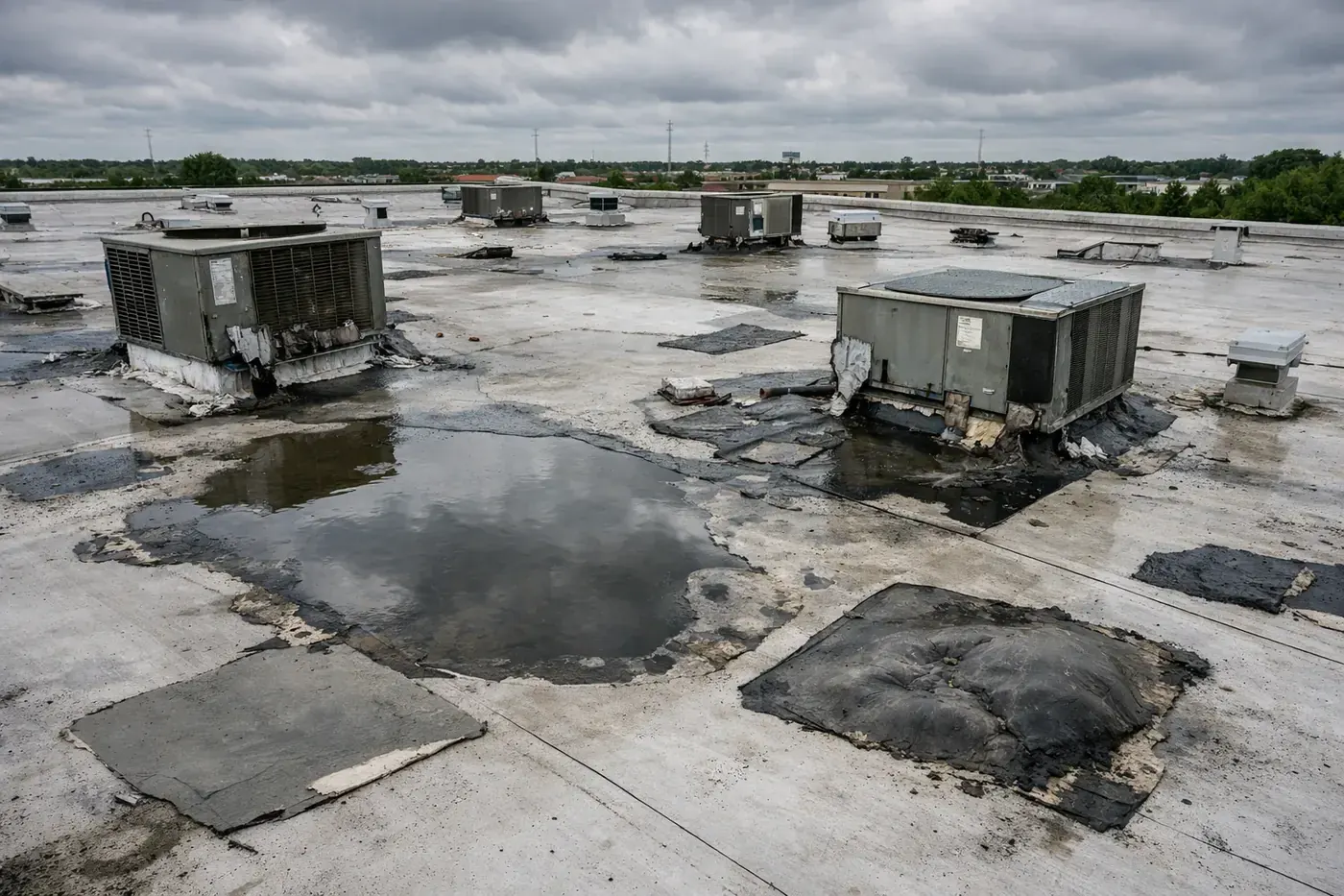 Before: damaged commercial roof
