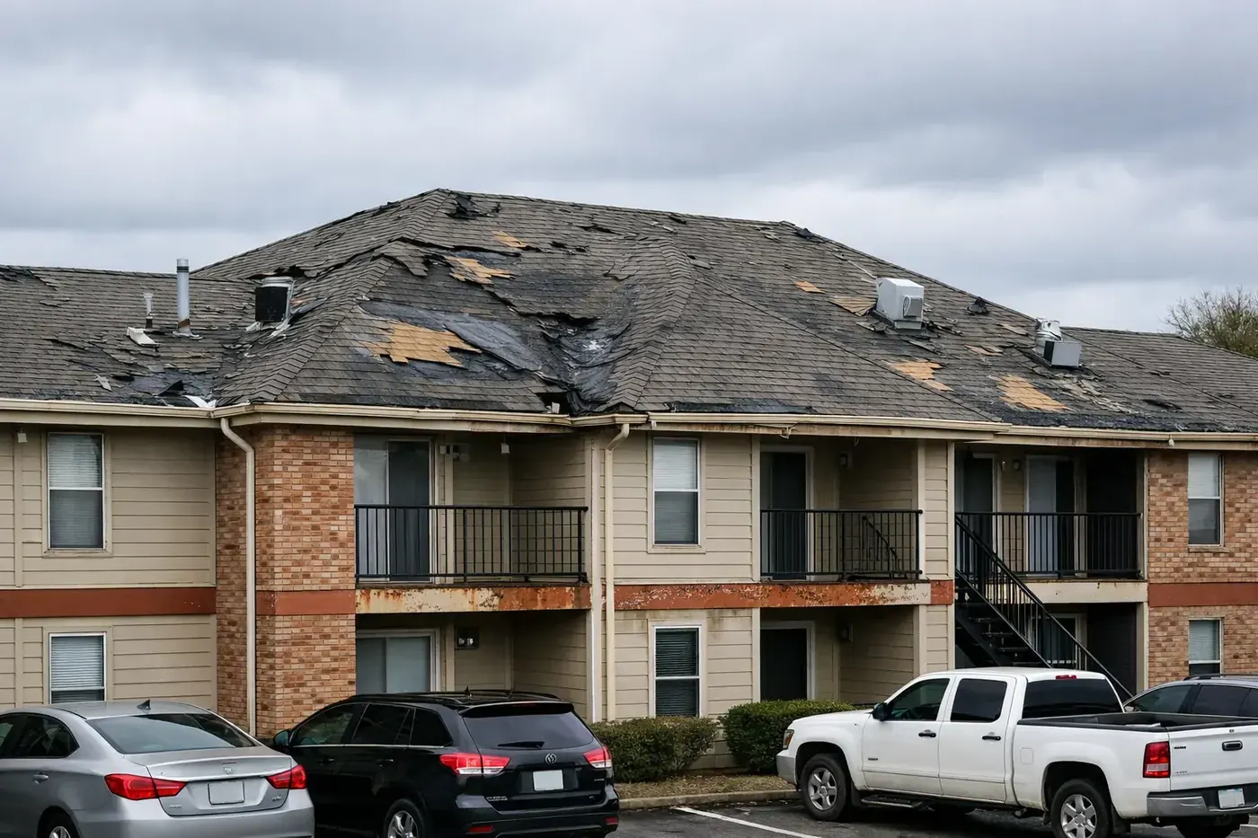 Before: damaged multi family roof