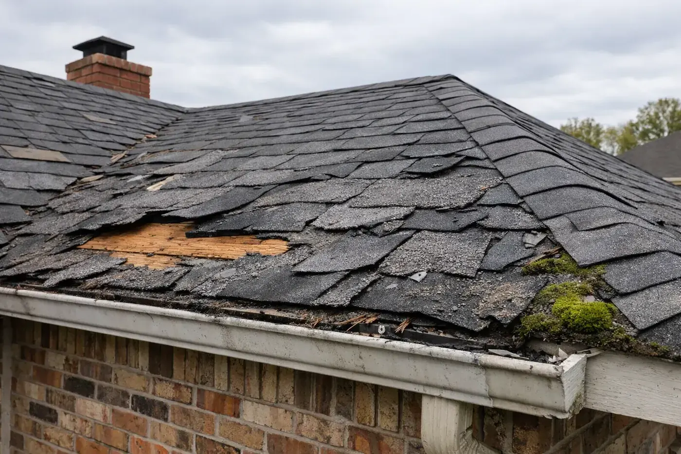 Before: damaged residential roof